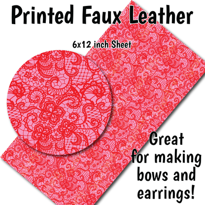 Pink Red Lace - Faux Leather Sheet (SHIPS IN 3 BUS DAYS)
