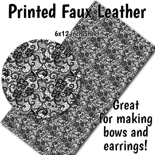 Black White Lace A - Faux Leather Sheet (SHIPS IN 3 BUS DAYS)