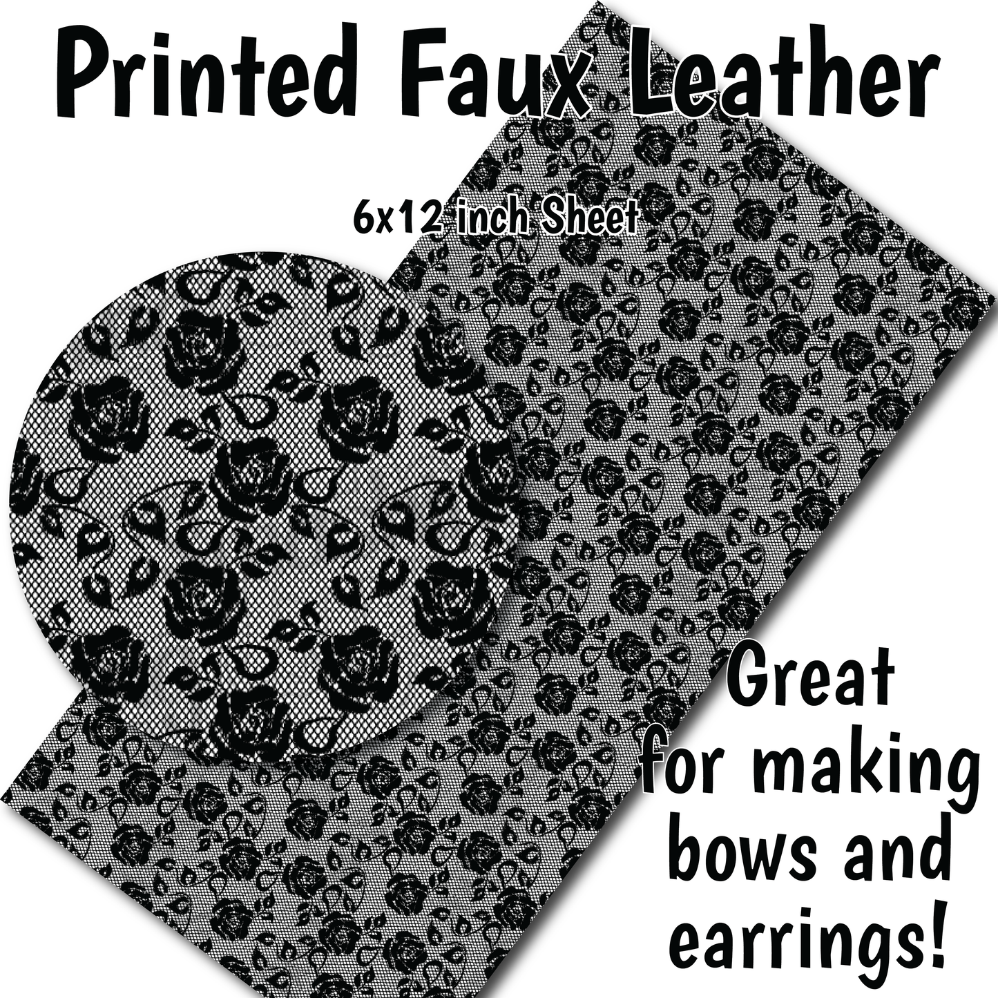 Black White Lace D - Faux Leather Sheet (SHIPS IN 3 BUS DAYS)