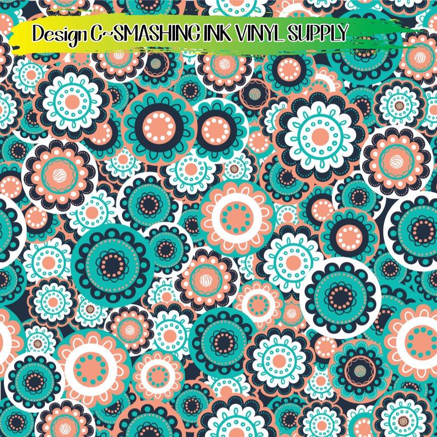 Floral Circle Pattern ★ Pattern Vinyl | Faux Leather | Sublimation (TAT 3 BUS DAYS)