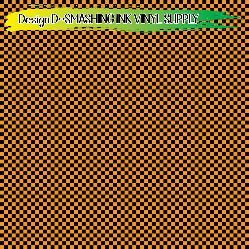Orange Black Checker ★ Pattern Vinyl | Faux Leather | Sublimation (TAT 3 BUS DAYS)