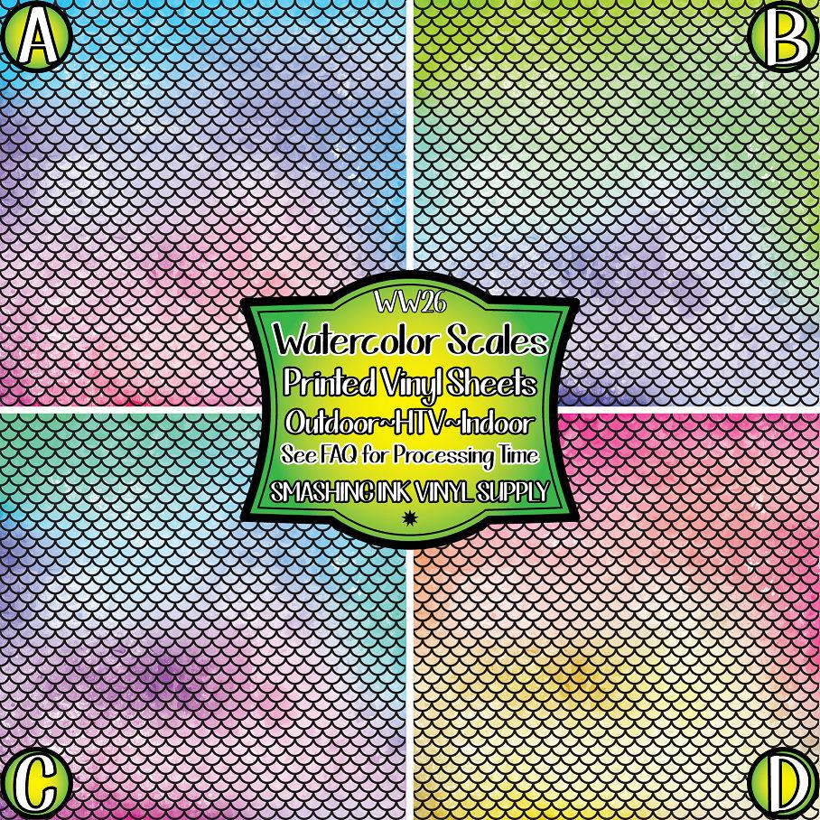Watercolor Scales ★ Pattern Vinyl | Faux Leather | Sublimation (TAT 3 BUS DAYS)
