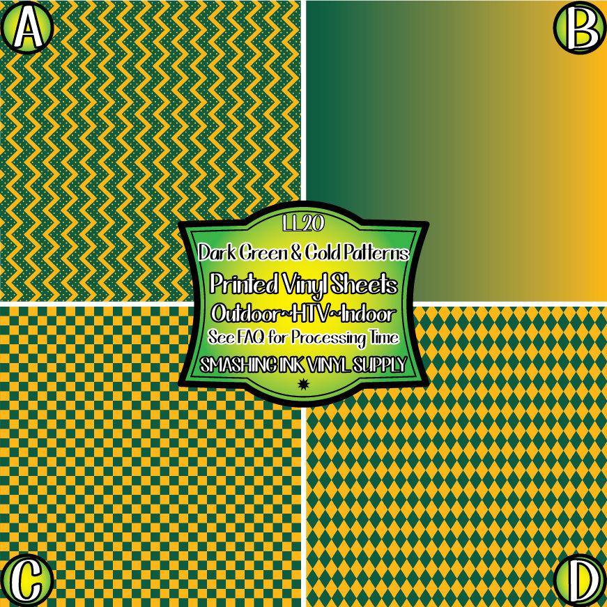 Dark Green & Gold Pattern ★ Pattern Vinyl | Faux Leather | Sublimation (TAT 3 BUS DAYS)