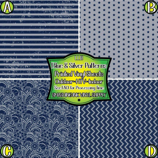Blue & Silver Pattern ★ Pattern Vinyl | Faux Leather | Sublimation (TAT 3 BUS DAYS)