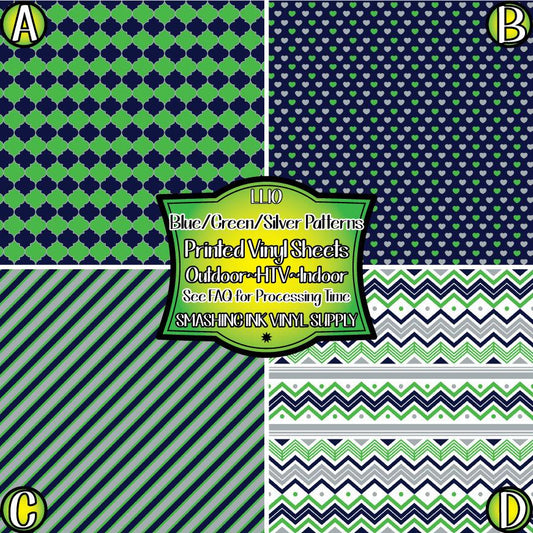Green Blue Silver Pattern ★ Pattern Vinyl | Faux Leather | Sublimation (TAT 3 BUS DAYS)