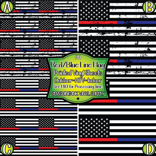 Red Blue Line Support Flag ★ Pattern Vinyl | Faux Leather | Sublimation (TAT 3 BUS DAYS)