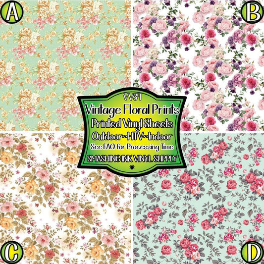 Vintage Floral Print ★ Pattern Vinyl | Faux Leather | Sublimation (TAT 3 BUS DAYS)