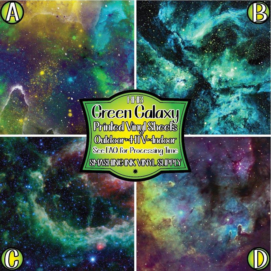 Green Galaxy Space ★ Pattern Vinyl | Faux Leather | Sublimation (TAT 3 BUS DAYS)