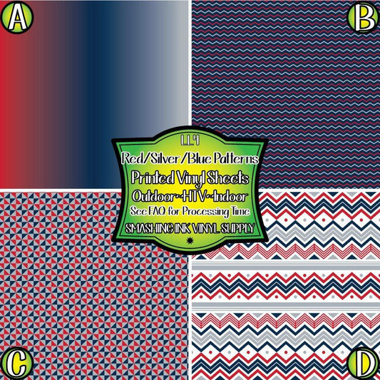 Red Blue Silver Pattern ★ Pattern Vinyl | Faux Leather | Sublimation (TAT 3 BUS DAYS)