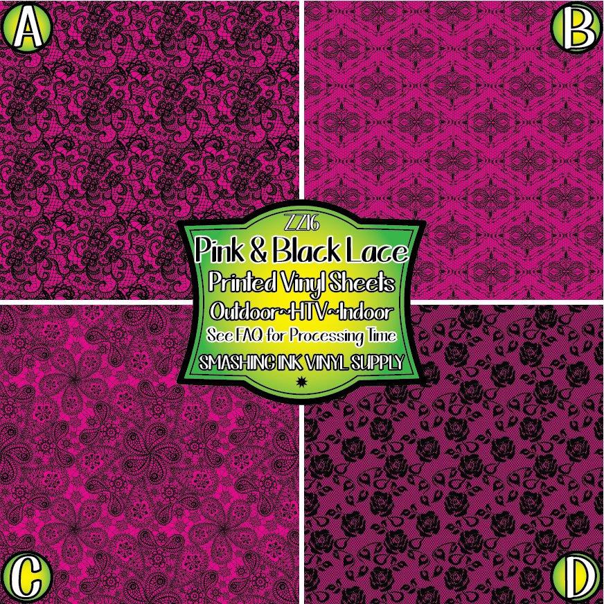 Pink Black Lace ★ Pattern Vinyl | Faux Leather | Sublimation (TAT 3 BUS DAYS)
