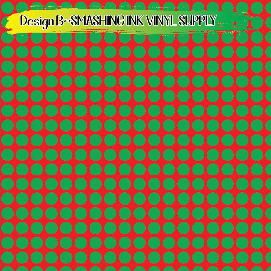 Red Green Polka Dots ★ Pattern Vinyl | Faux Leather | Sublimation (TAT 3 BUS DAYS)