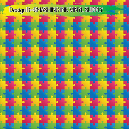 Puzzle Piece Autism ★ Pattern Vinyl | Faux Leather | Sublimation (TAT 3 BUS DAYS)