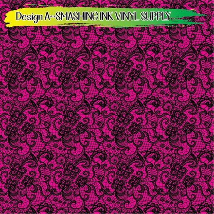 Pink Black Lace ★ Pattern Vinyl | Faux Leather | Sublimation (TAT 3 BUS DAYS)