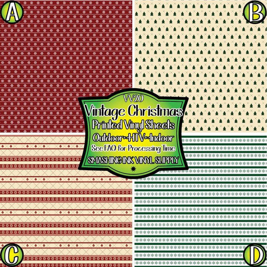 Vintage Christmas Pattern ★ Printed Vinyl Sheets | Faux Leather | Laser Safe
