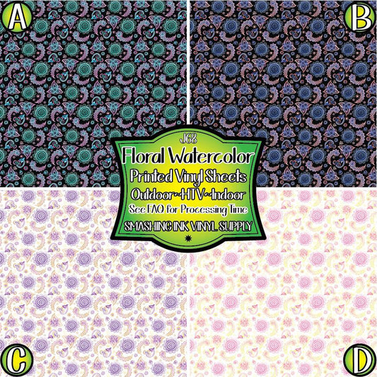 Watercolor Floral ★ Pattern Vinyl | Faux Leather | Sublimation (TAT 3 BUS DAYS)