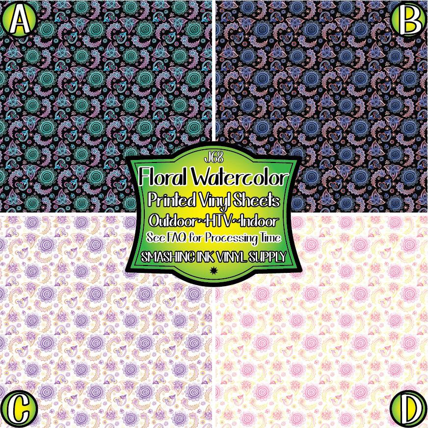 Watercolor Floral ★ Pattern Vinyl | Faux Leather | Sublimation (TAT 3 BUS DAYS)