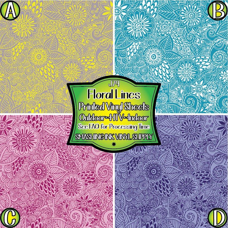 Floral Drawing Pattern ★ Pattern Vinyl | Faux Leather | Sublimation (TAT 3 BUS DAYS)