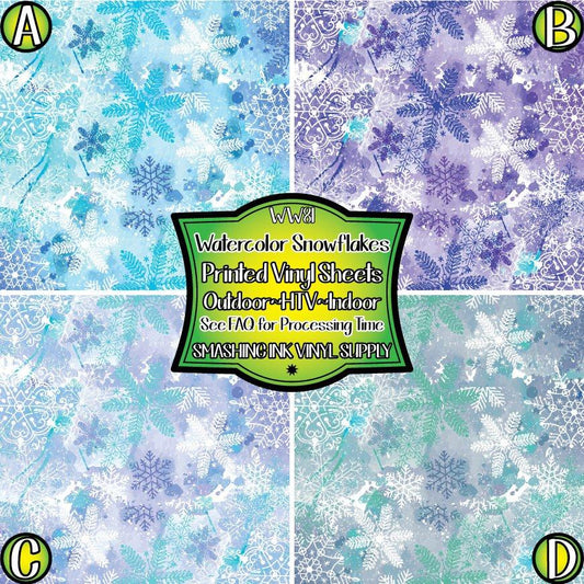 Watercolor Snowflake ★ Pattern Vinyl | Faux Leather | Sublimation (TAT 3 BUS DAYS)