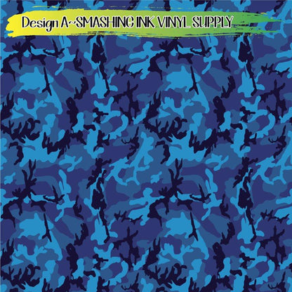 Blue Camo Print ★ Pattern Vinyl | Faux Leather | Sublimation (TAT 3 BUS DAYS)