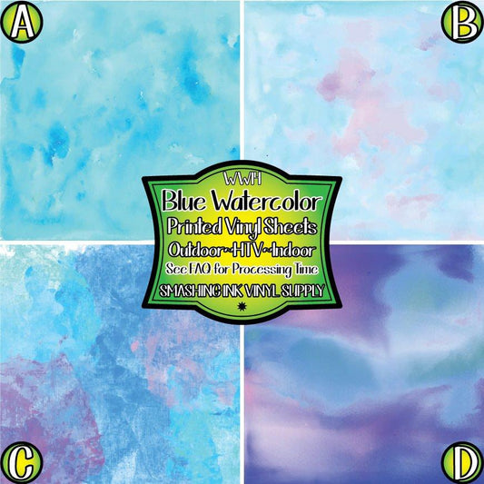 Blue Watercolor ★ Printed Vinyl Sheets | Faux Leather | Laser Safe