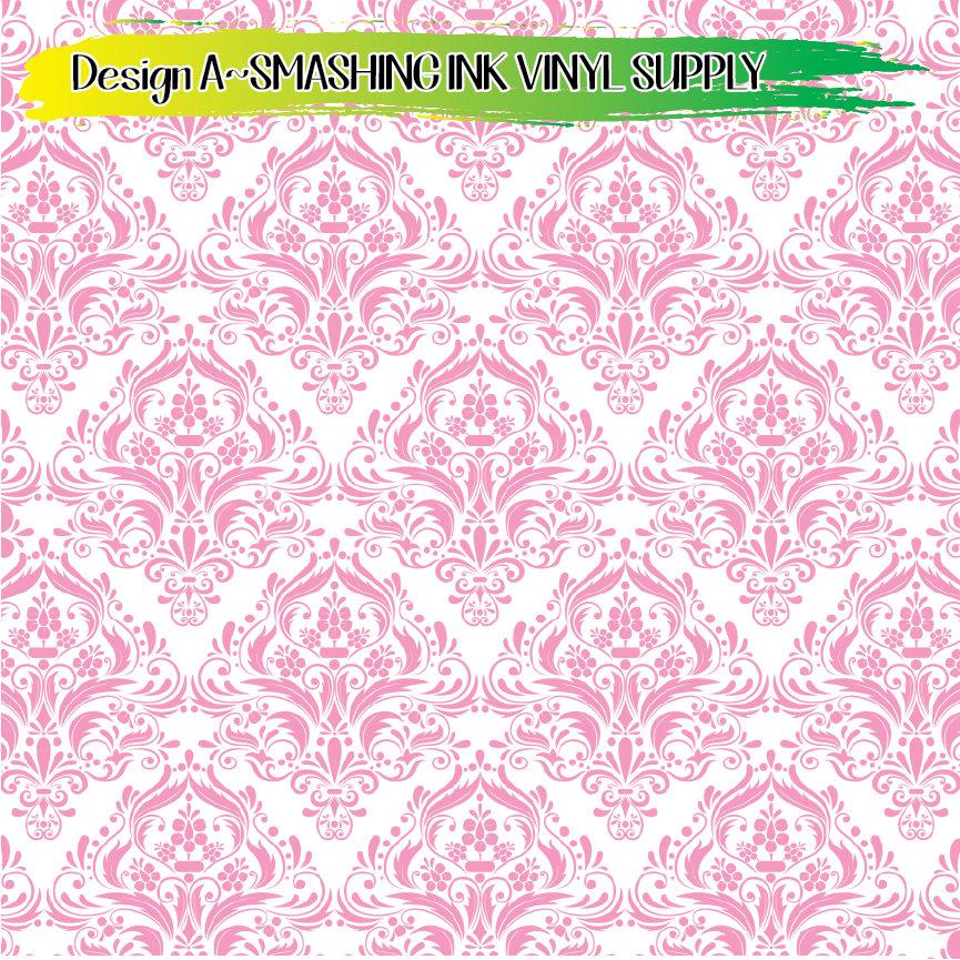 Pink Damask Pattern ★ Pattern Vinyl | Faux Leather | Sublimation (TAT 3 BUS DAYS)