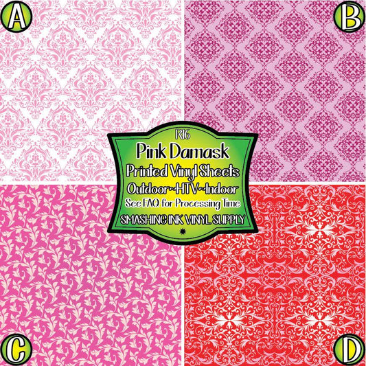 Pink Damask Pattern ★ Printed Vinyl Sheets | Faux Leather | Laser Safe