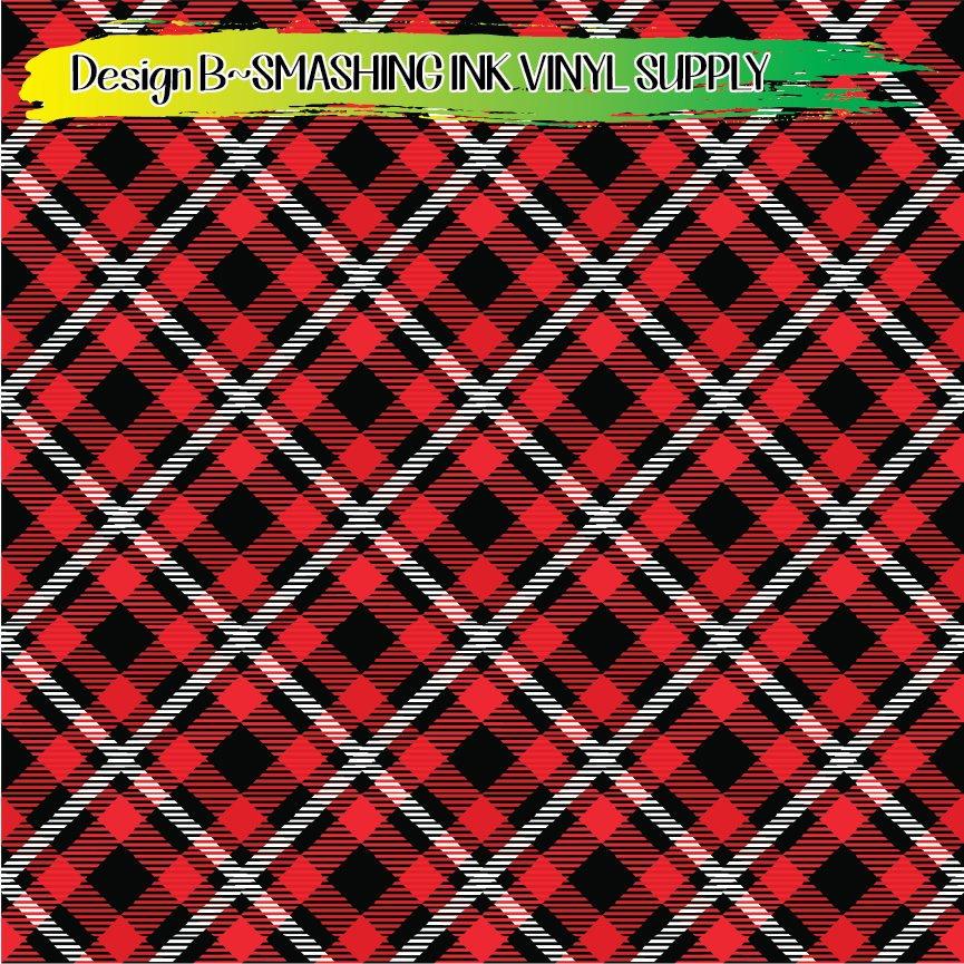 Red Black White Plaid ★ Pattern Vinyl | Faux Leather | Sublimation (TAT 3 BUS DAYS)