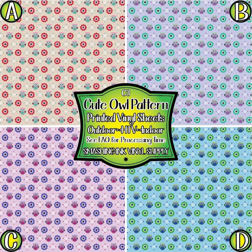 Cute Owl Pattern ★ Pattern Vinyl | Faux Leather | Sublimation (TAT 3 BUS DAYS)