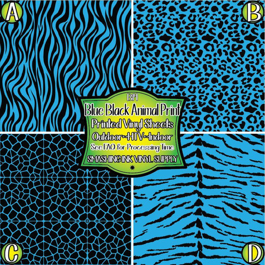 Blue Black Animal Print ★ Pattern Vinyl | Faux Leather | Sublimation (TAT 3 BUS DAYS)