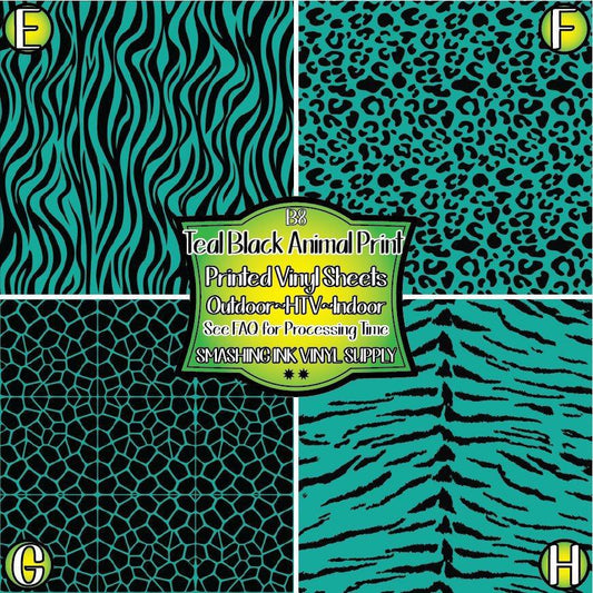 Teal Black Animal Print ★ Pattern Vinyl | Faux Leather | Sublimation (TAT 3 BUS DAYS)