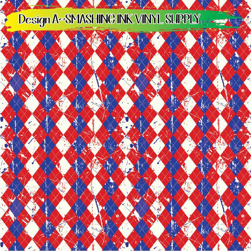 Red White Blue Plaid ★ Pattern Vinyl | Faux Leather | Sublimation (TAT 3 BUS DAYS)