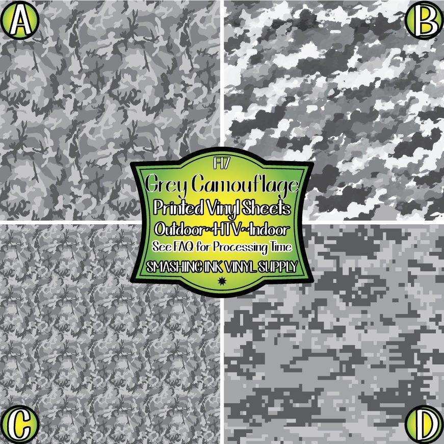 Grey Camo Print ★ Pattern Vinyl | Faux Leather | Sublimation (TAT 3 BUS DAYS)