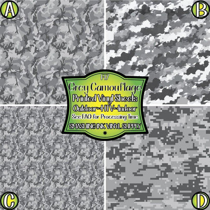 Grey Camo Print ★ Pattern Vinyl | Faux Leather | Sublimation (TAT 3 BUS DAYS)