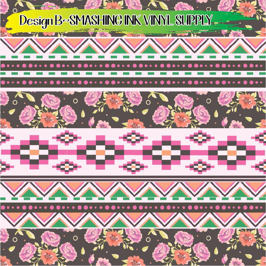 Floral Aztec  Print ★ Pattern Vinyl | Faux Leather | Sublimation (TAT 3 BUS DAYS)
