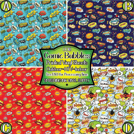 Comic Bubbles ★ Printed Vinyl Sheets | Faux Leather | Laser Safe