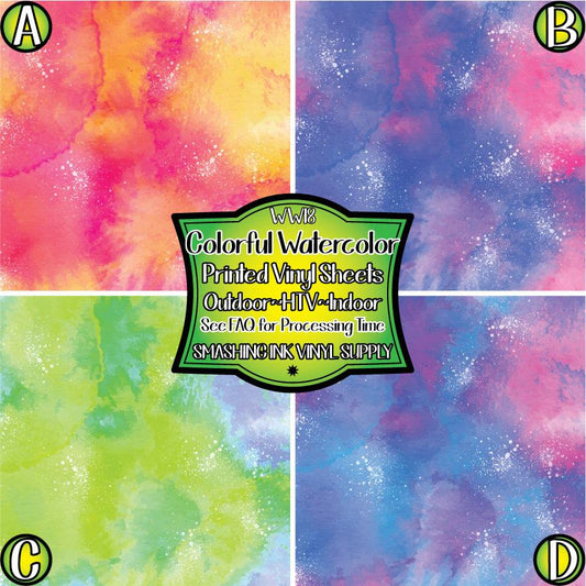 Colorful Watercolor ★ Printed Vinyl Sheets | Faux Leather | Laser Safe
