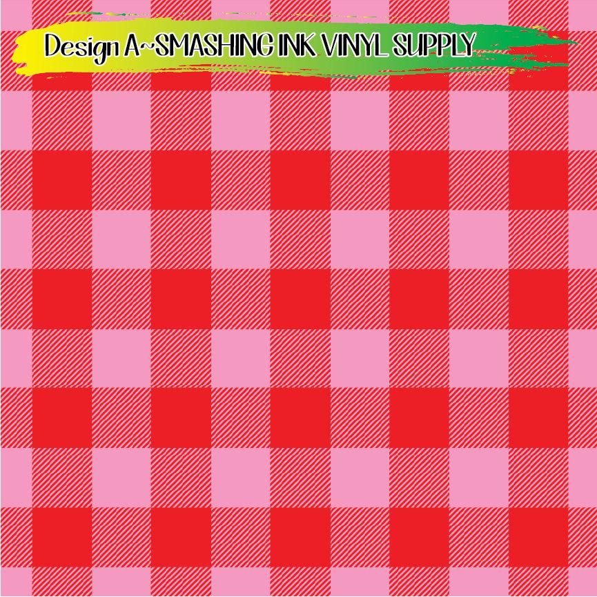Pink Red Buffalo Plaid ★ Pattern Vinyl | Faux Leather | Sublimation (TAT 3 BUS DAYS)
