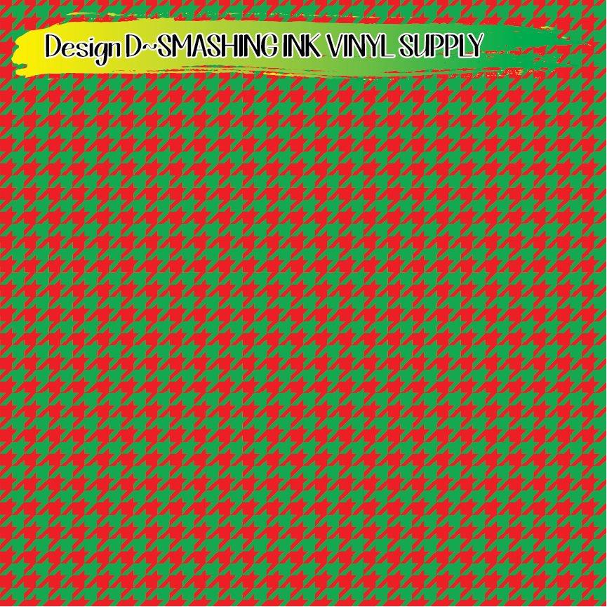 Red Green Houndstooth ★ Pattern Vinyl | Faux Leather | Sublimation (TAT 3 BUS DAYS)