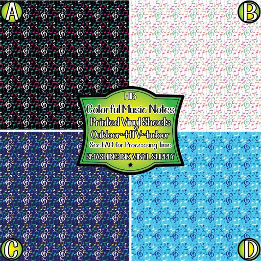 Colorful Music Notes ★ Printed Vinyl Sheets | Faux Leather | Laser Safe