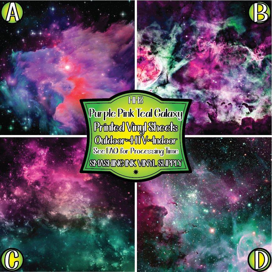 Purple Pink Teal Galaxy ★ Pattern Vinyl | Faux Leather | Sublimation (TAT 3 BUS DAYS)