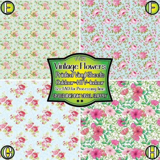 Vintage Flowers ★ Printed Vinyl Sheets | Faux Leather | Laser Safe