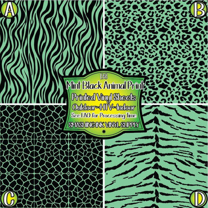 Mint Black Animal Print ★ Pattern Vinyl | Faux Leather | Sublimation (TAT 3 BUS DAYS)
