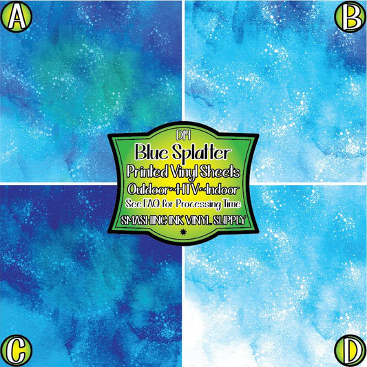 Blue Splatter ★ Printed Vinyl Sheets | Faux Leather | Laser Safe
