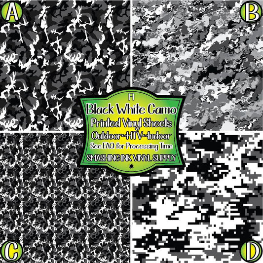 Black White Camo ★ Pattern Vinyl | Faux Leather | Sublimation (TAT 3 BUS DAYS)