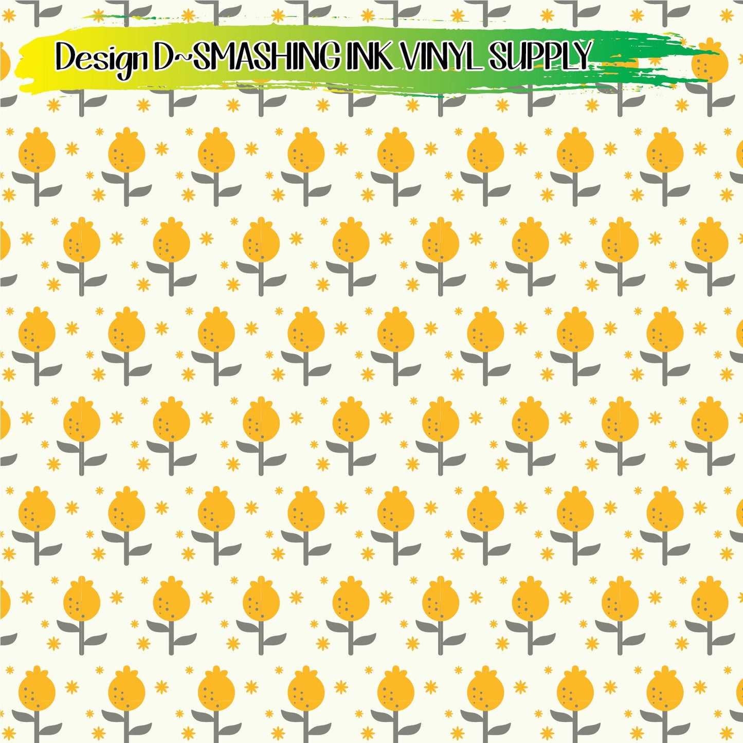 Grey Yellow Blue Floral ★ Pattern Vinyl | Faux Leather | Sublimation (TAT 3 BUS DAYS)
