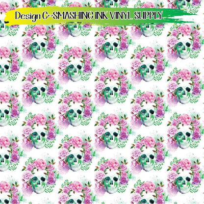 Floral Skulls ★ Pattern Vinyl | Faux Leather | Sublimation (TAT 3 BUS DAYS)