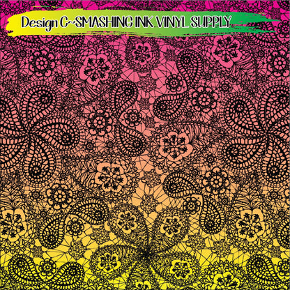 Yellow Pink Ombre Lace ★ Pattern Vinyl | Faux Leather | Sublimation (TAT 3 BUS DAYS)
