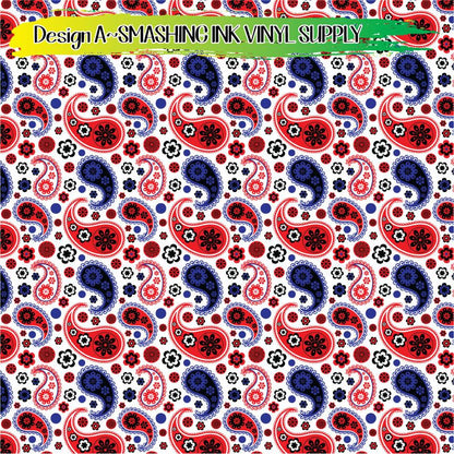 Patriotic Paisley Floral ★ Pattern Vinyl | Faux Leather | Sublimation (TAT 3 BUS DAYS)