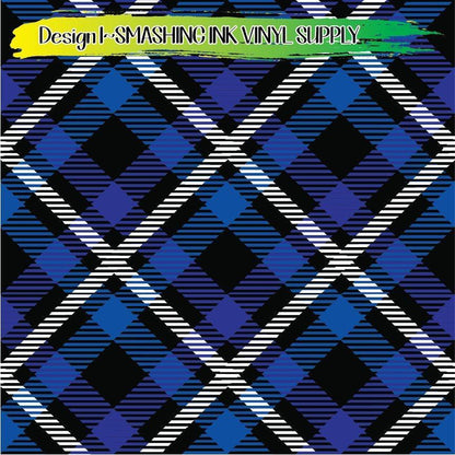 Blue Black White Plaid ★ Pattern Vinyl | Faux Leather | Sublimation (TAT 3 BUS DAYS)