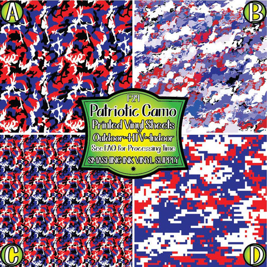 Patriotic Camo ★ Pattern Vinyl | Faux Leather | Sublimation (TAT 3 BUS DAYS)